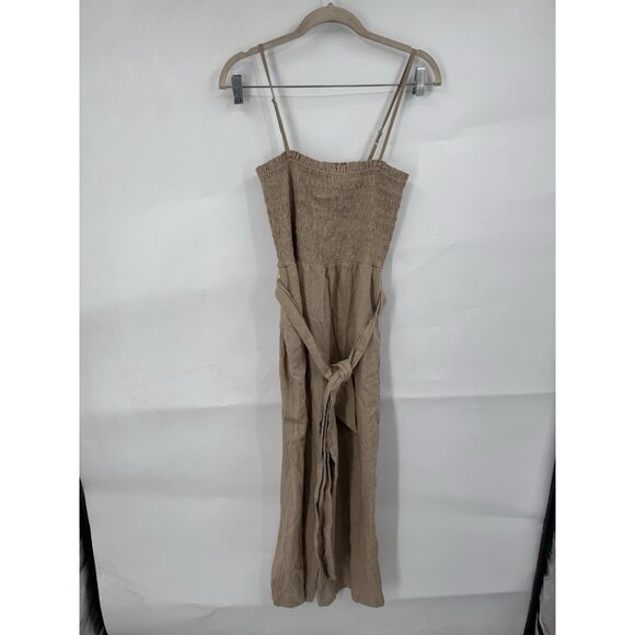 House of Harlow Linen Blend Jumpsuit Brown Smocked Sz S Granolagirl Minimalist - Picture 2 of 10